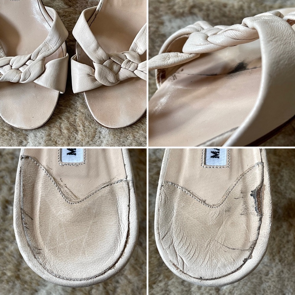 Manolo Blahnik Braided Leather Mule Slide Open Toe Kitten Heel Sandals Sz 37 1/2 - Picture 13 of 15